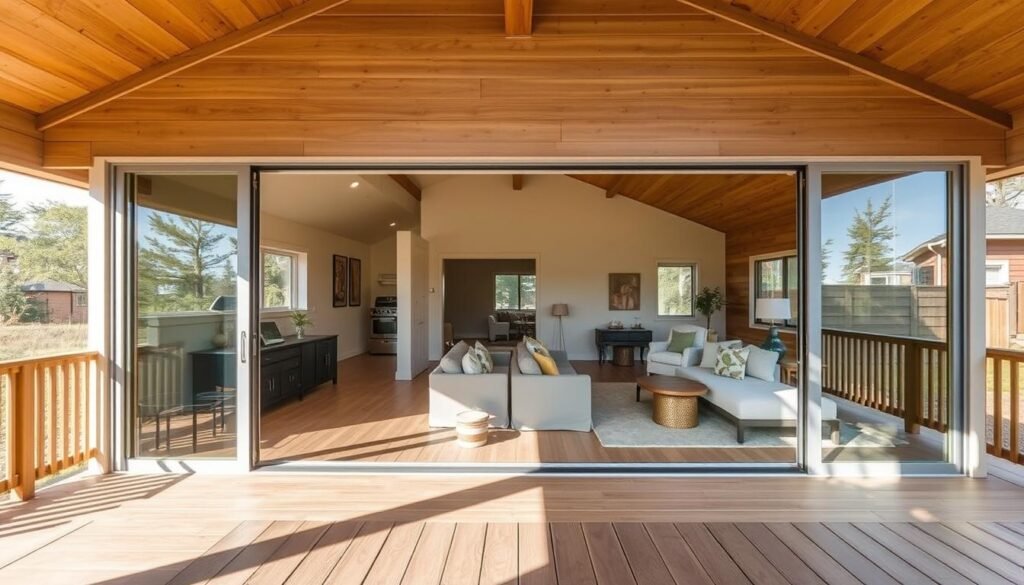 ADU with seamless indoor-outdoor connection through large sliding doors