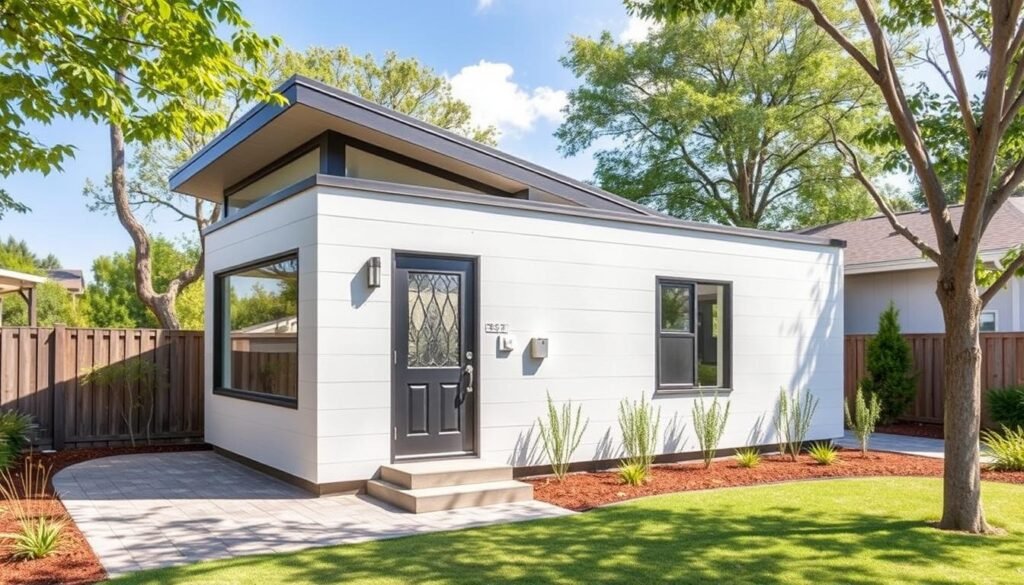 Modern ADU with clean lines, large windows, and open floor plan