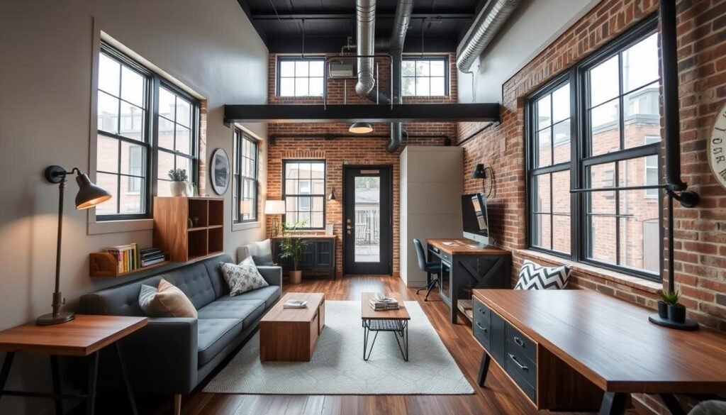 Urban ADU with space-efficient design and multi-functional elements